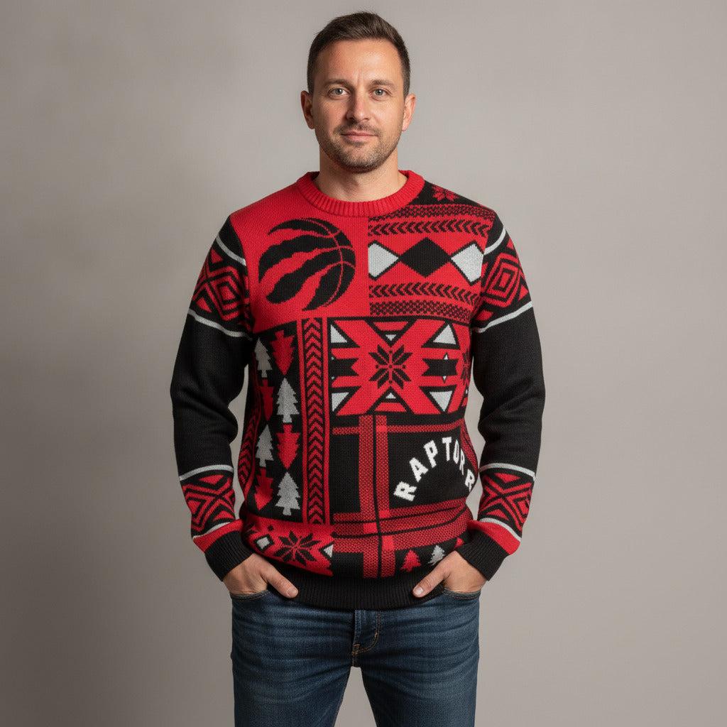 FOCO Toronto Raptors Ugly Christmas Sweater NBA Red Black Knit Size S