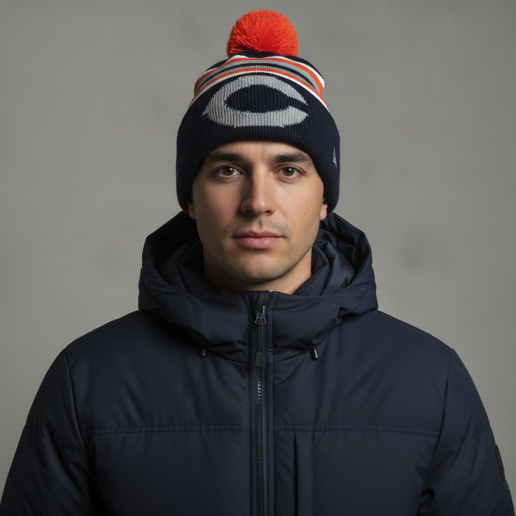 Chicago Bears Bud Light NFL Cuffed Pom Knit Beanie Hat Navy Orange Promo
