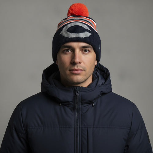 Chicago Bears Bud Light NFL Cuffed Pom Knit Beanie Hat Navy Orange Promo