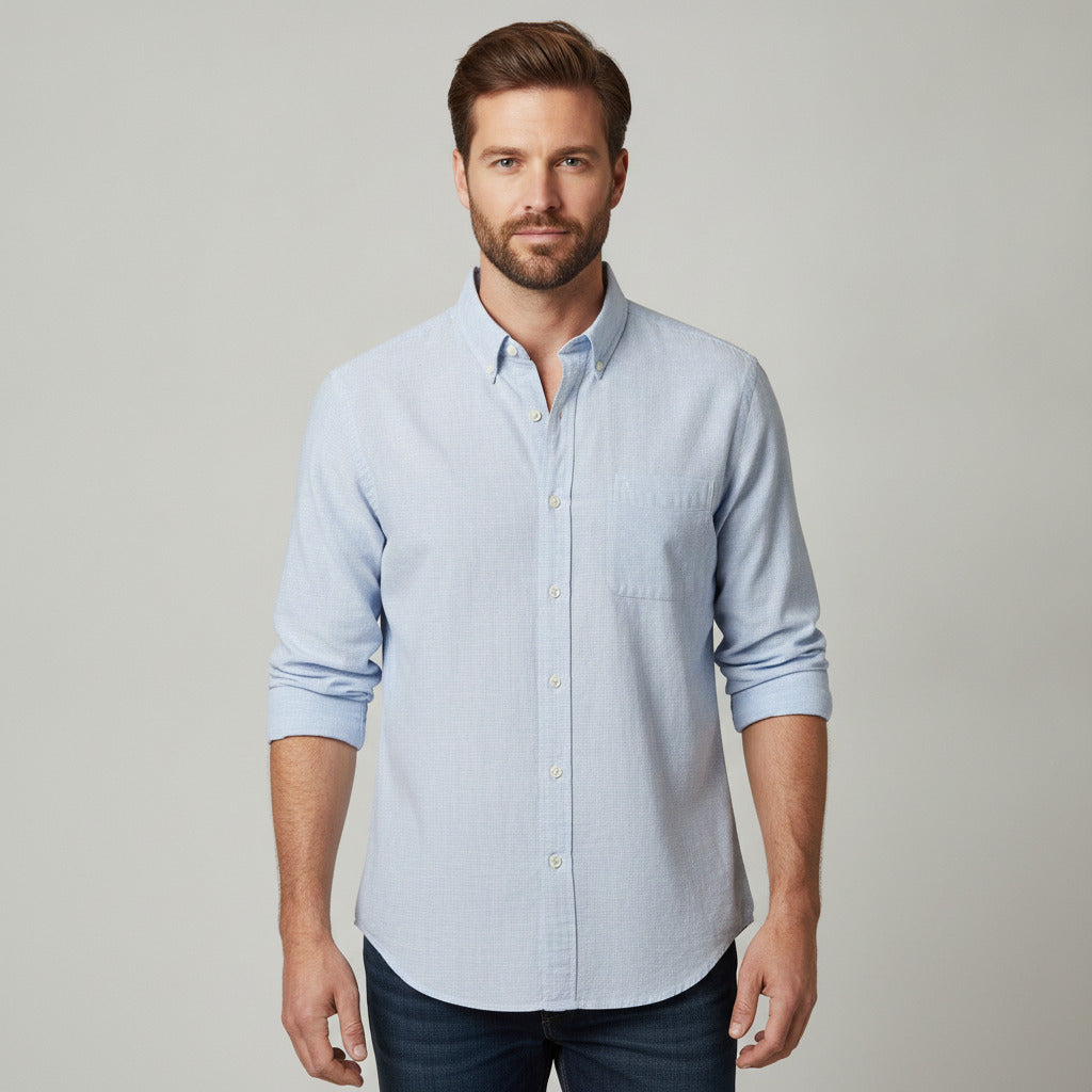 Proper Cloth Men's Custom Button Down Shirt Light Blue Check Linen Blend Aprx S