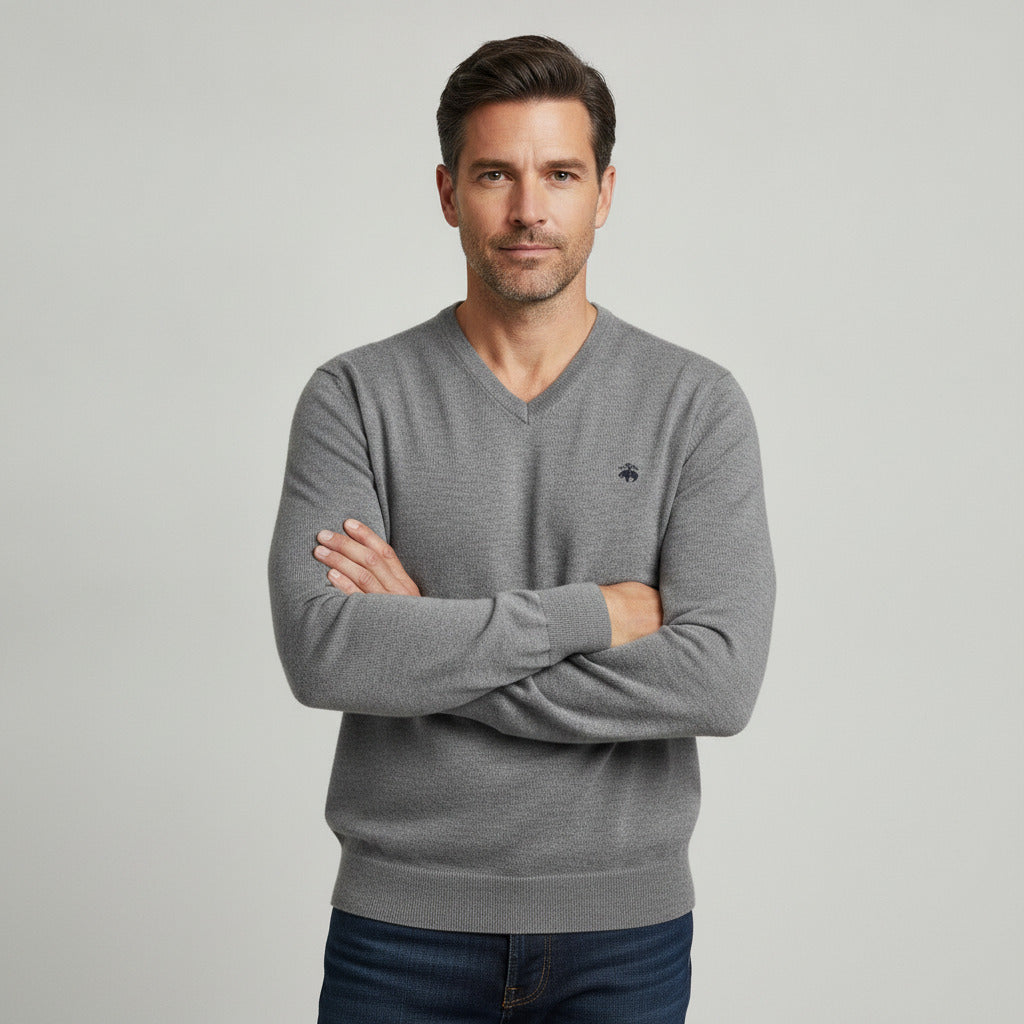 Brooks Brothers Merino Wool V-Neck Sweater Gray Size XL