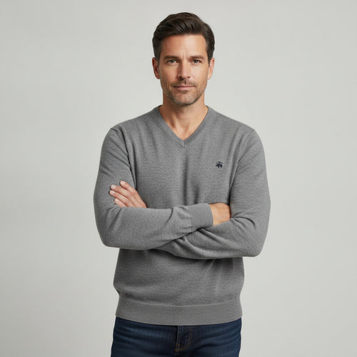 Brooks Brothers Merino Wool V-Neck Sweater Gray Size XL