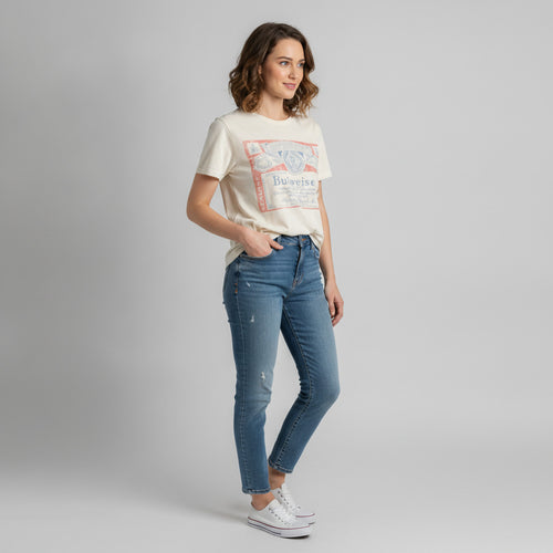 Budweiser Genuine Lager Vintage Style Graphic Tee Cream Womens Size L