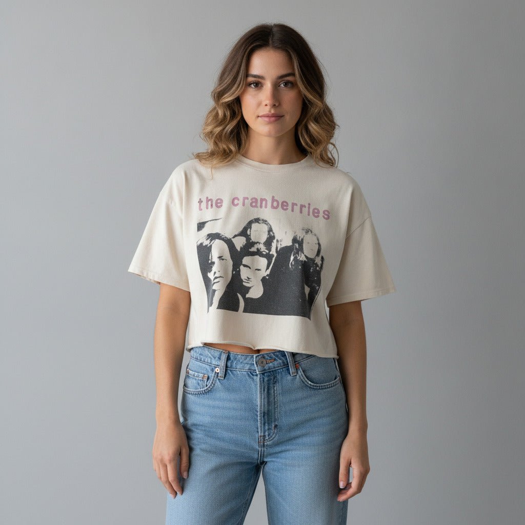 H&M Divided The Cranberries Crop Top Tee Cream XS