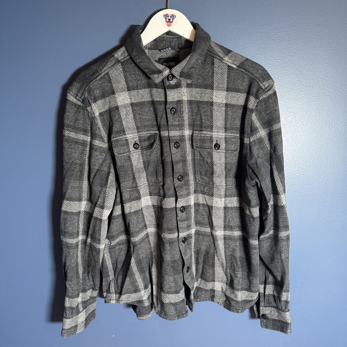 Duer Mens Gray Plaid Flannel Button-Up Shirt Jacket Size L