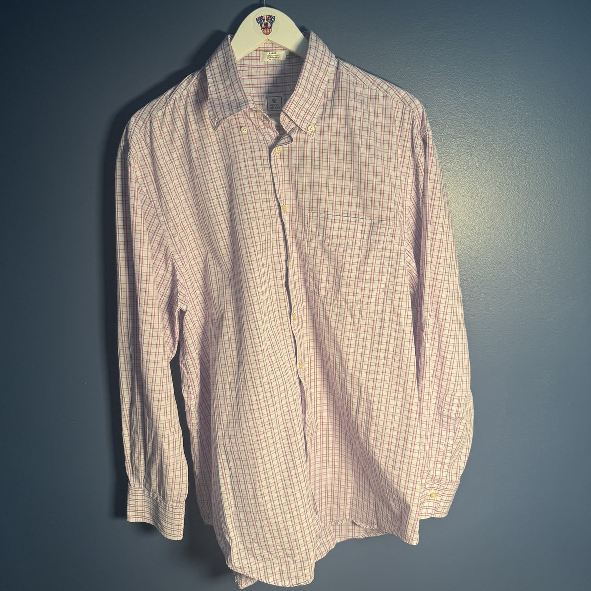 Peter Millar Men’s Large Pink White Plaid Cotton Button Down Shirt