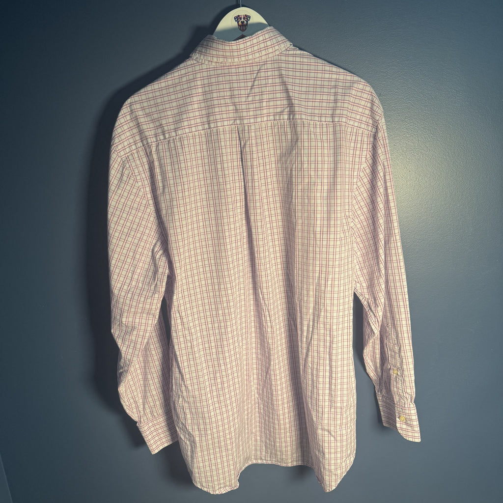 Peter Millar Men’s Large Pink White Plaid Cotton Button Down Shirt