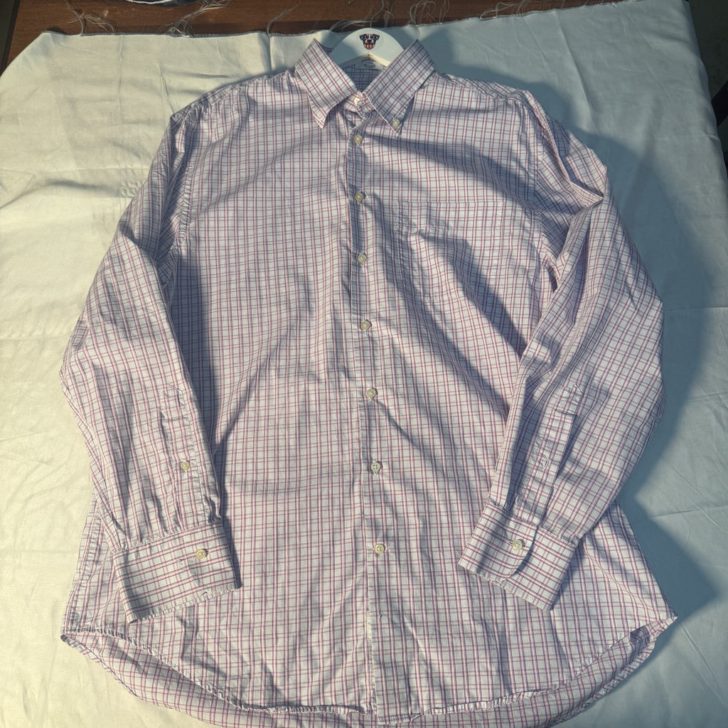 Peter Millar Men’s Large Pink White Plaid Cotton Button Down Shirt