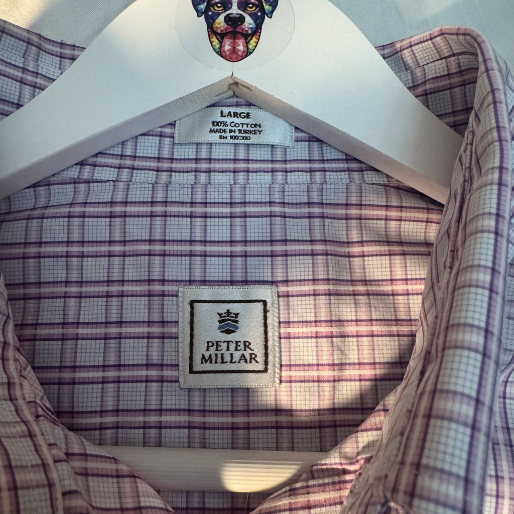 Peter Millar Men’s Large Pink White Plaid Cotton Button Down Shirt