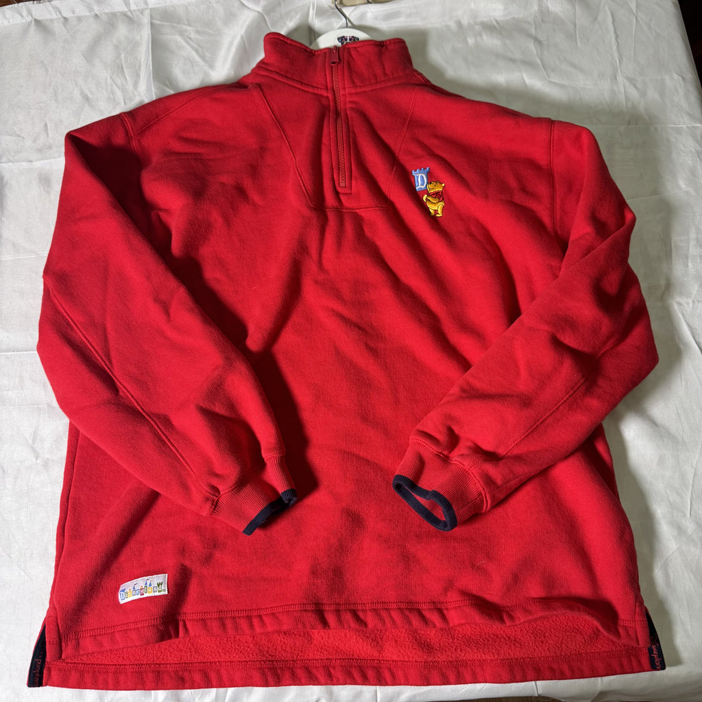 Vintage Y2K Disneyland Winnie the Pooh Quarter Zip Pullover Red Large
