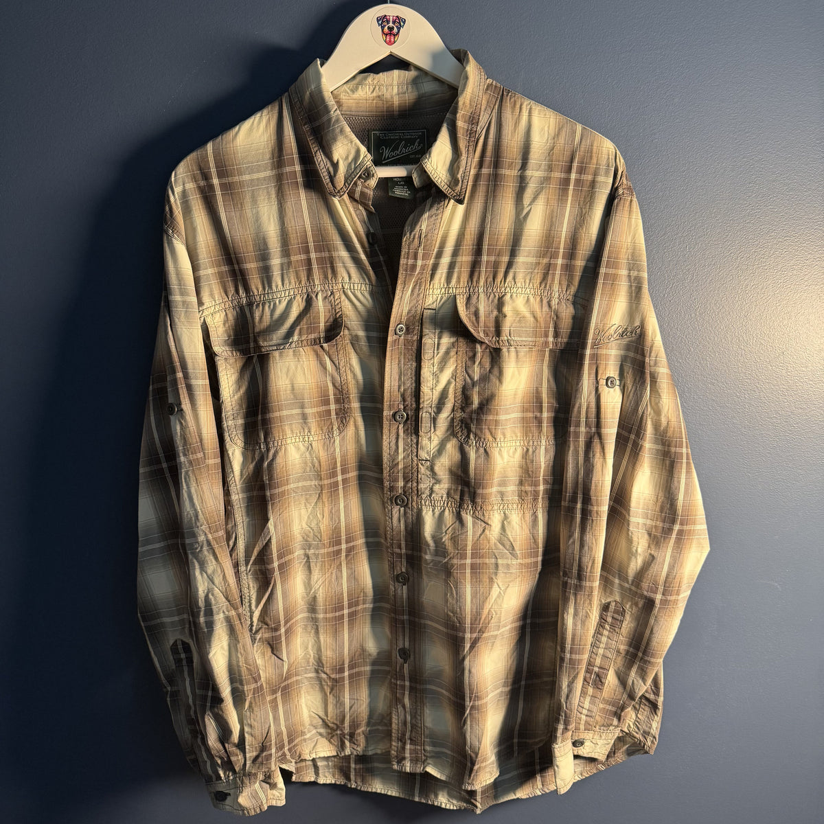Woolrich Men’s Large Plaid Nylon Outdoor Hiking Fishing Shirt Roll Tab Large