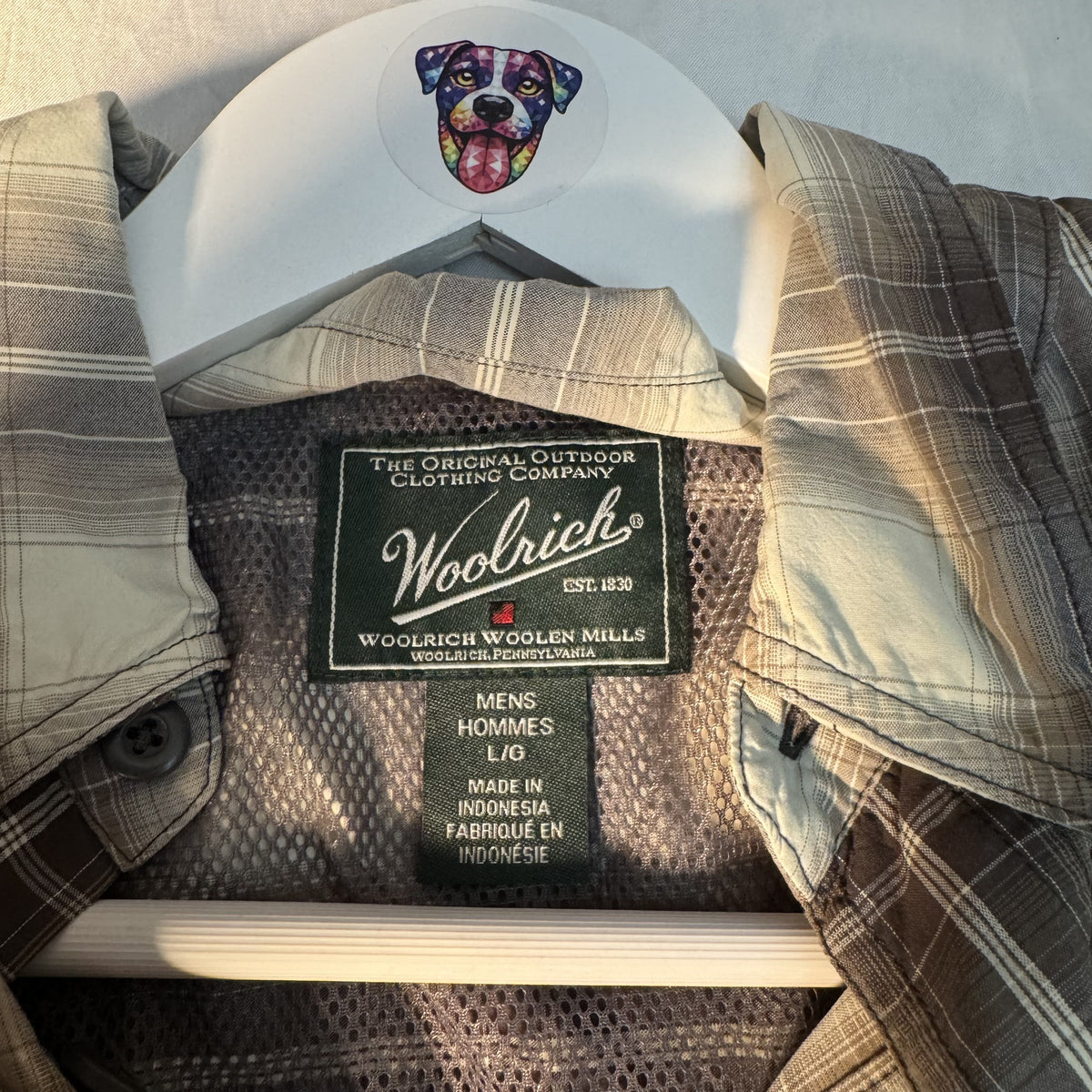 Woolrich Men’s Large Plaid Nylon Outdoor Hiking Fishing Shirt Roll Tab Large