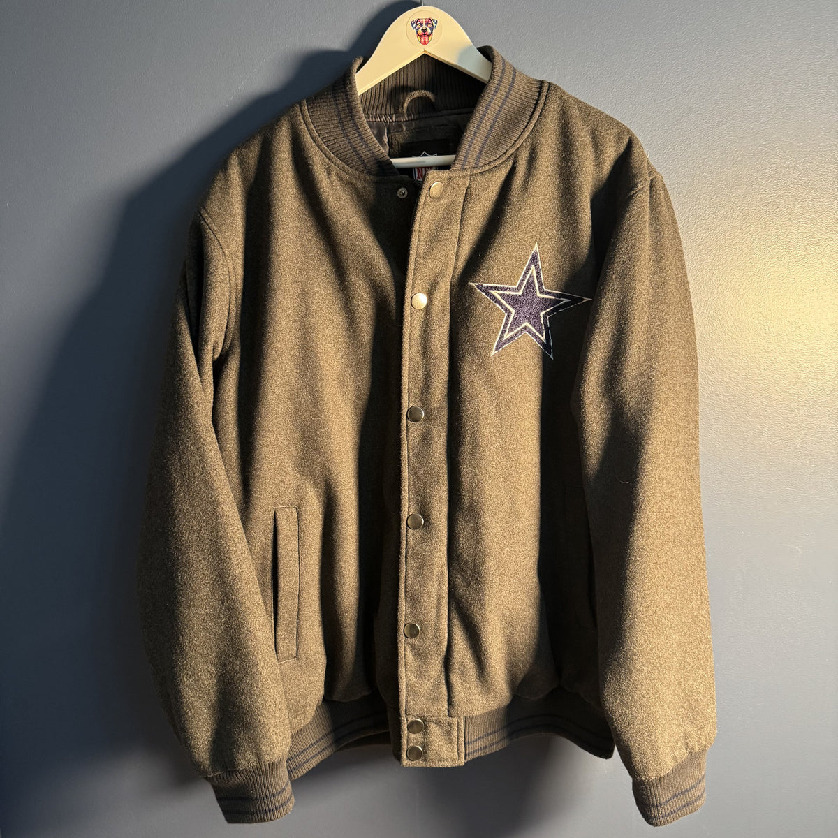 Dallas Cowboys Varsity Jacket, Retro Grey w/ Blue Star Logo, Padded, Mens Large