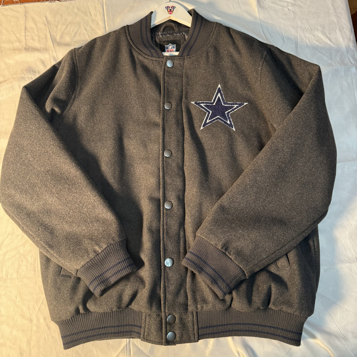 Dallas Cowboys Varsity Jacket, Retro Grey w/ Blue Star Logo, Padded, Mens Large