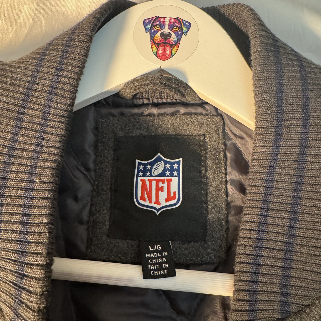 Dallas Cowboys Varsity Jacket, Retro Grey w/ Blue Star Logo, Padded, Mens Large