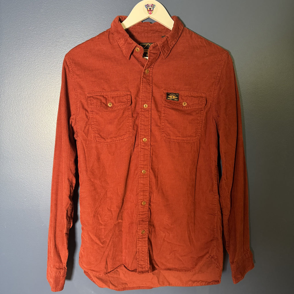 Superdry Machined Goods Corduroy Workwear Shirt Men’s Medium Rust Orange