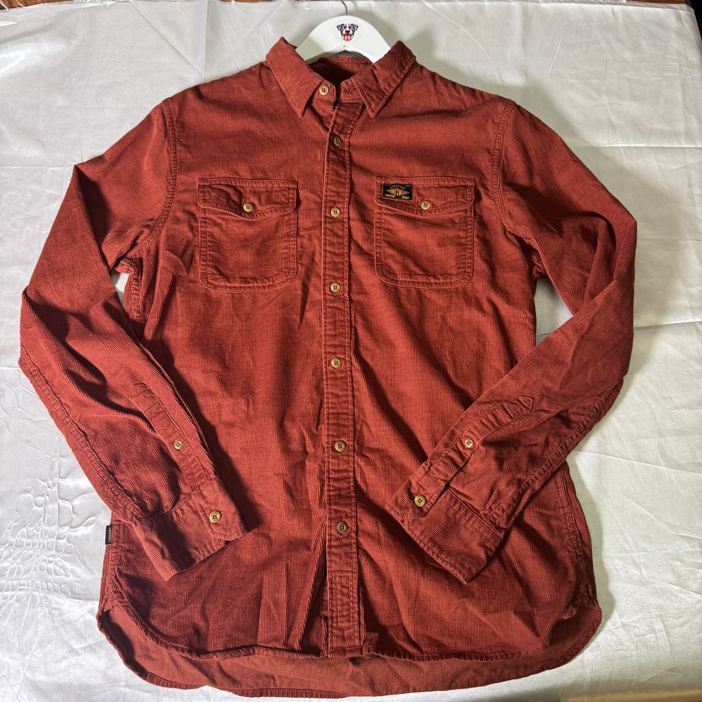 Superdry Machined Goods Corduroy Workwear Shirt Men’s Medium Rust Orange