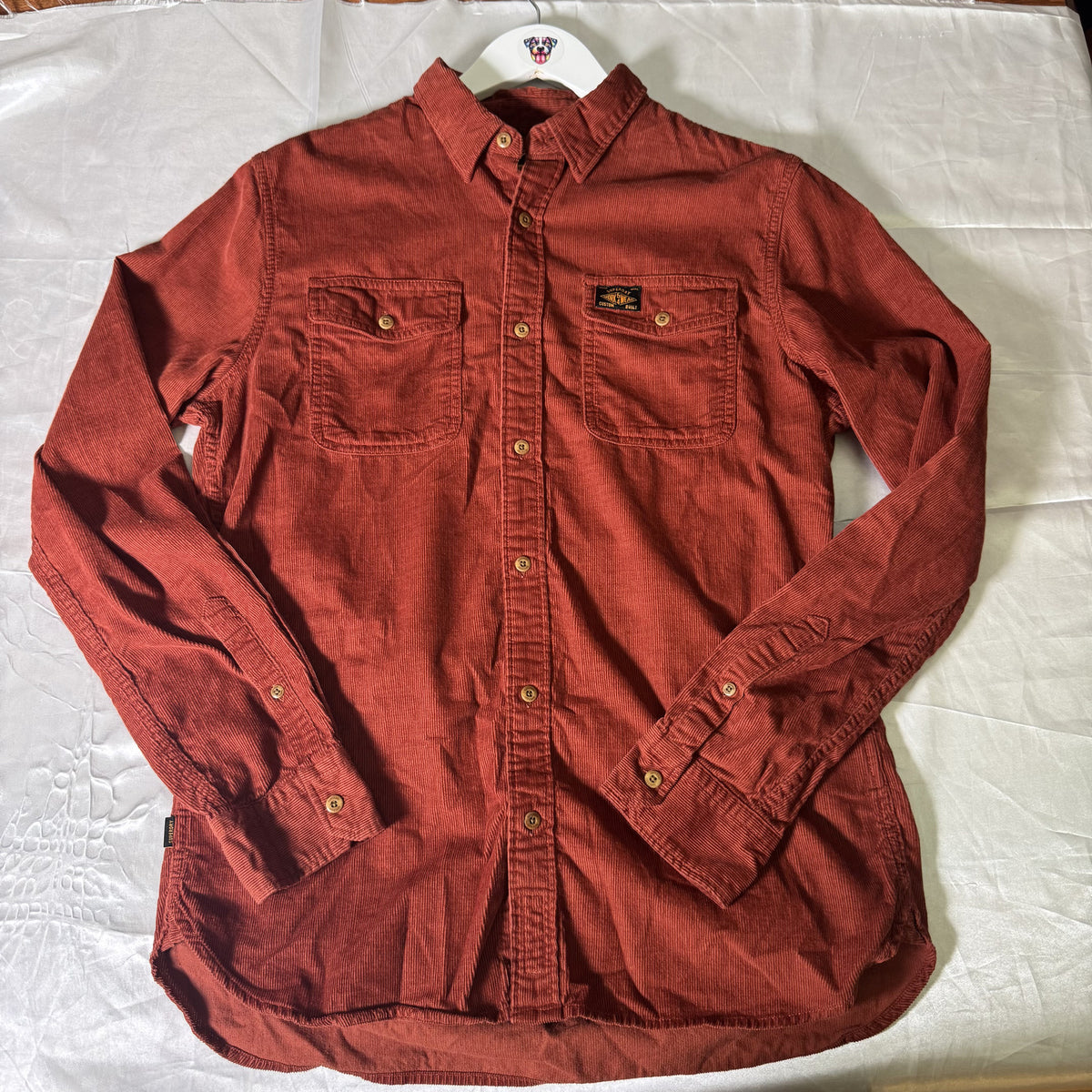 Superdry Machined Goods Corduroy Workwear Shirt Men’s Medium Rust Orange