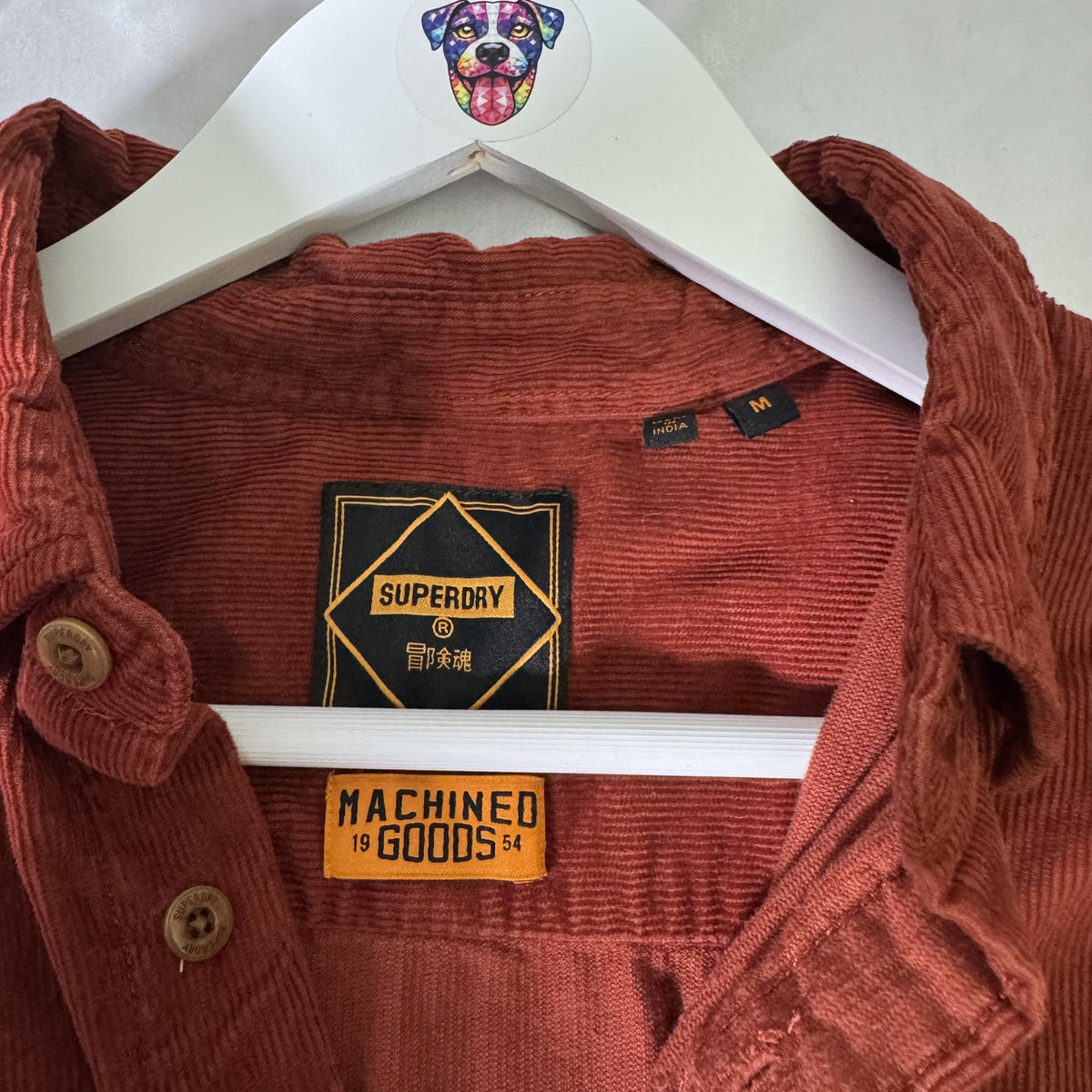 Superdry Machined Goods Corduroy Workwear Shirt Men’s Medium Rust Orange