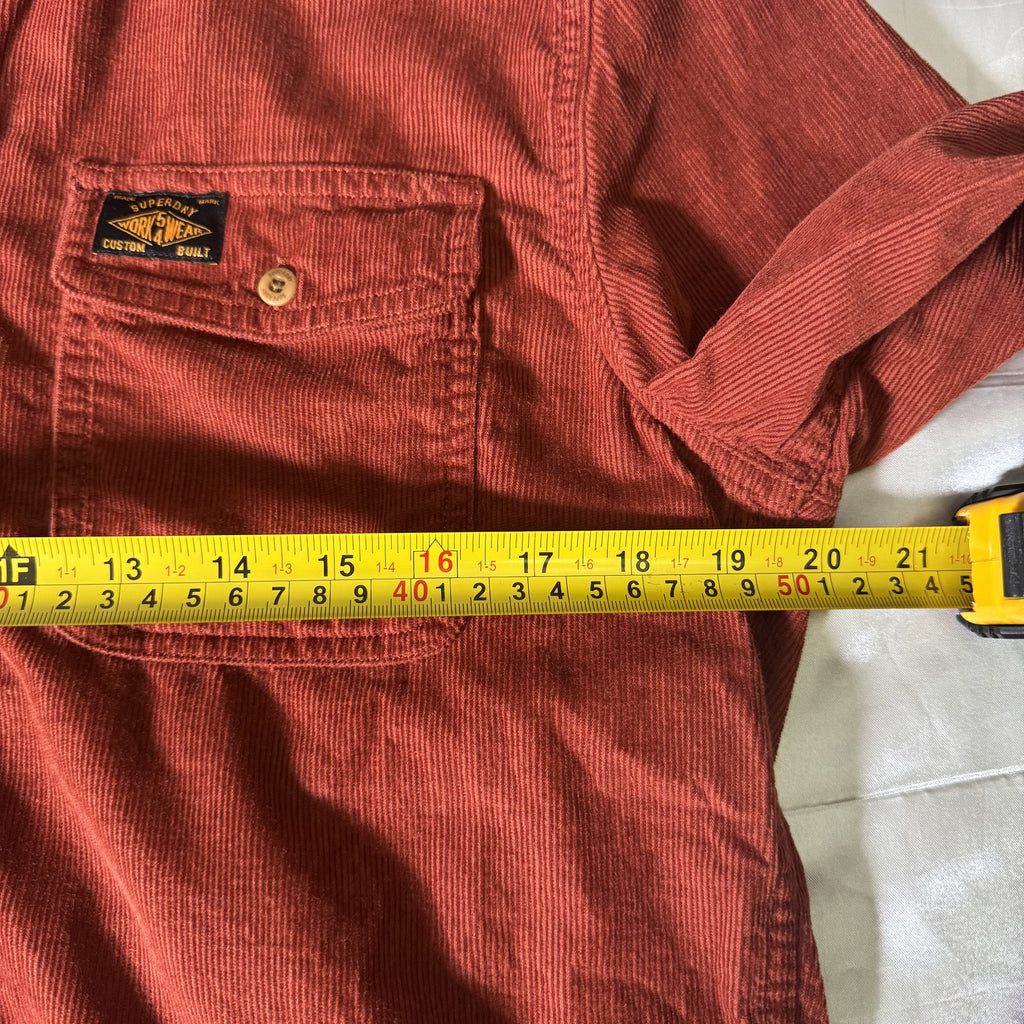 Superdry Machined Goods Corduroy Workwear Shirt Men’s Medium Rust Orange