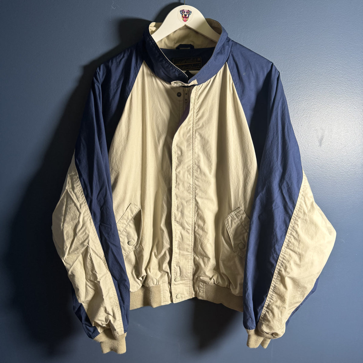 Vintage Eddie Bauer Outdoor Colorblock Windbreaker Jacket Mens XL Blue Beige 90s