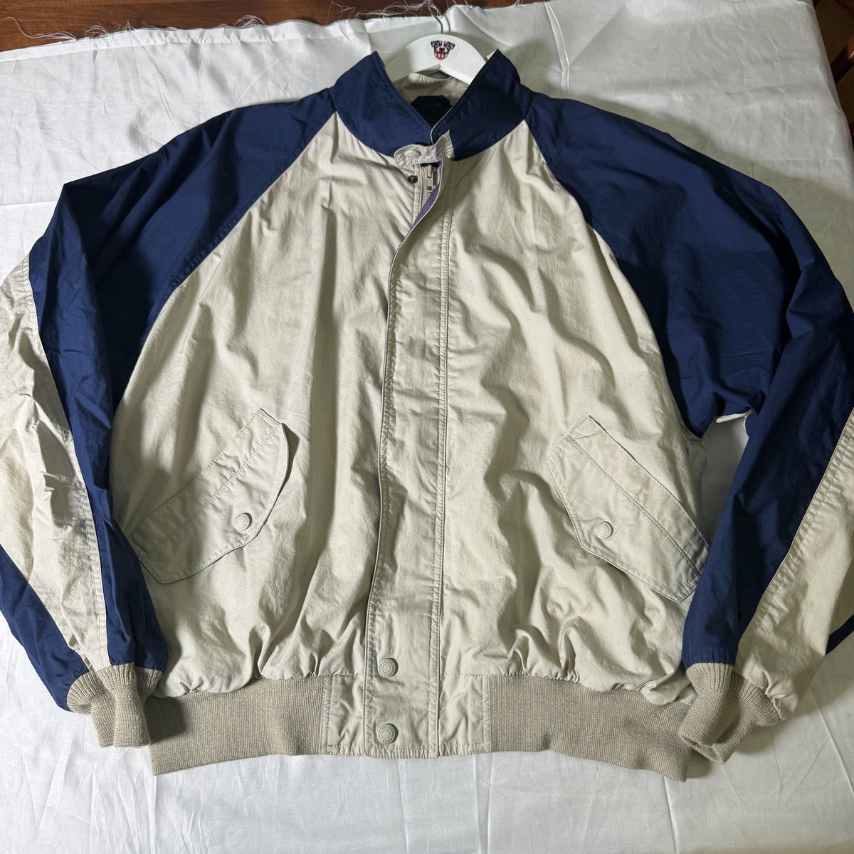 Vintage Eddie Bauer Outdoor Colorblock Windbreaker Jacket Mens XL Blue Beige 90s