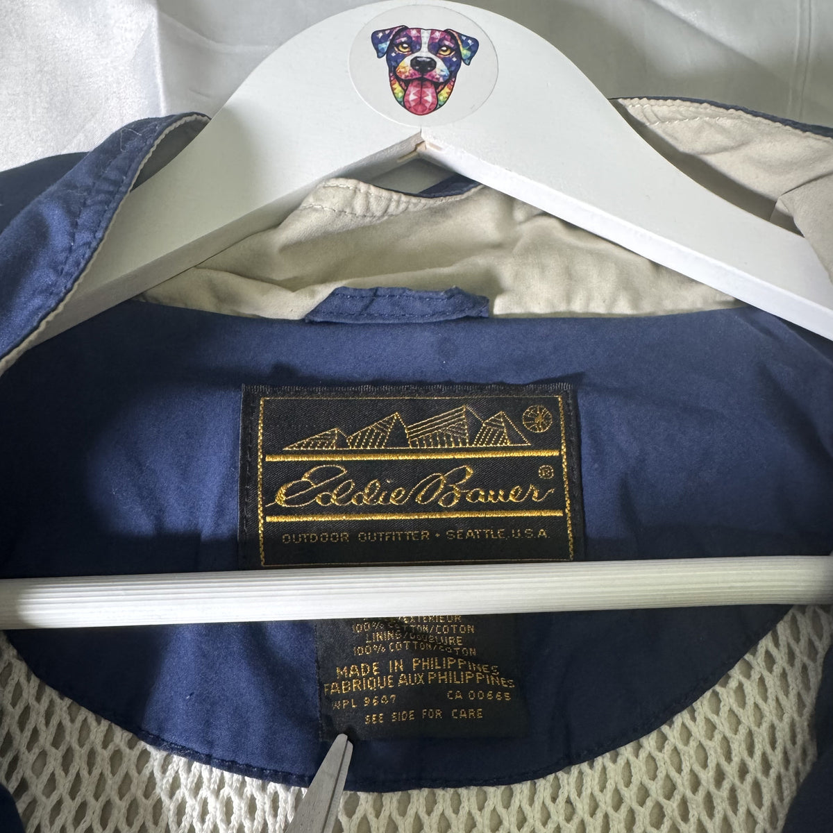 Vintage Eddie Bauer Outdoor Colorblock Windbreaker Jacket Mens XL Blue Beige 90s