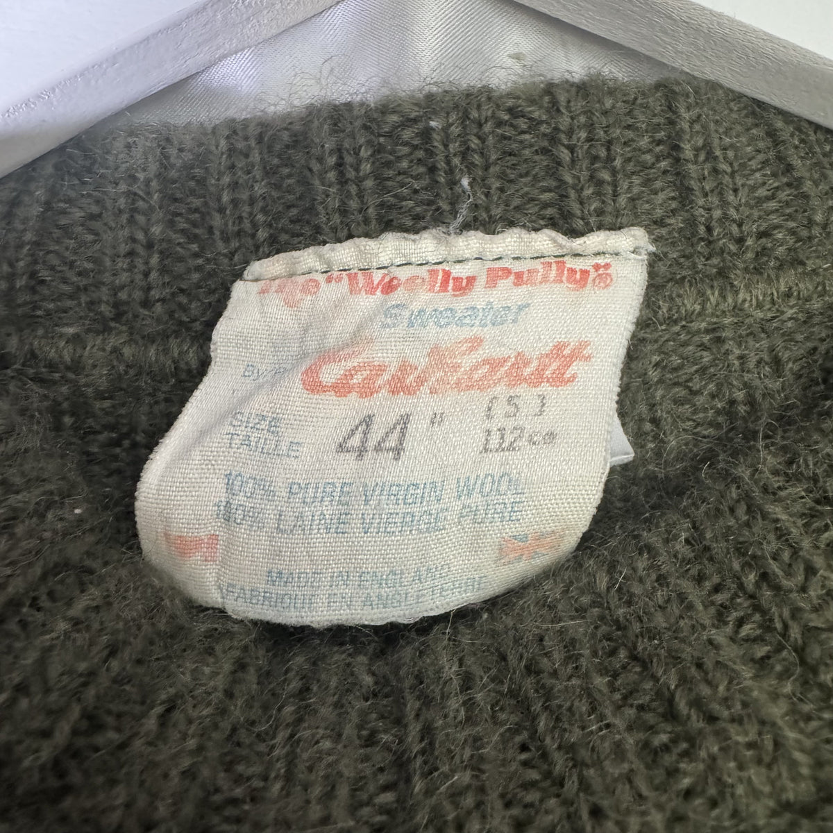 Vintage Carhartt Commando Sweater Made in England 100% Virgin Wool 44 Aprx S