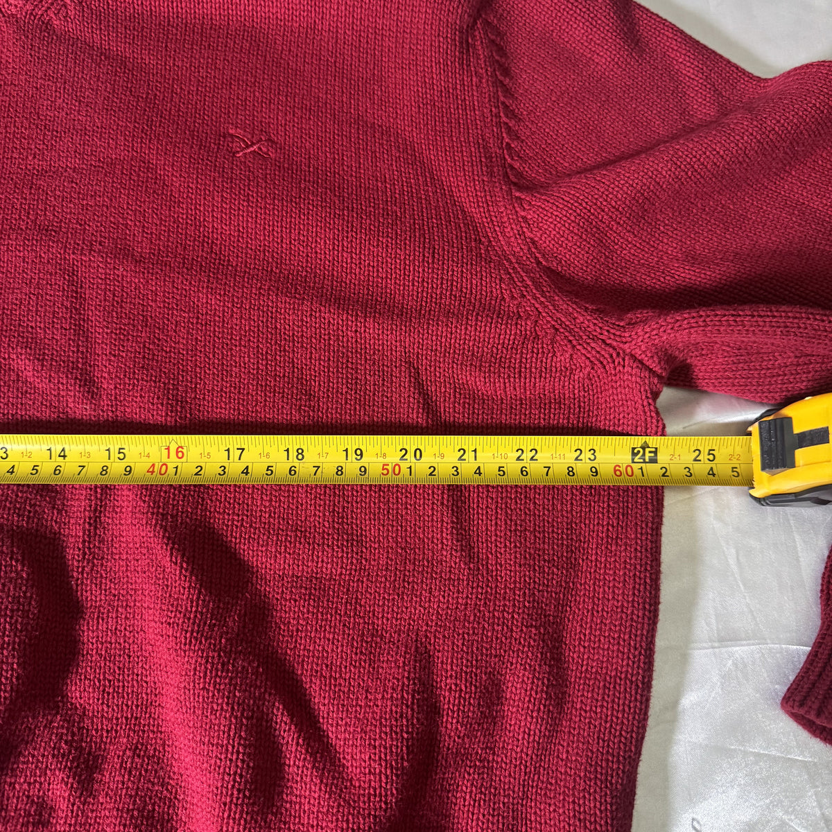 Vintage 90s Eddie Bauer Red Cotton V-Neck Sweater Made in Hong Kong XL