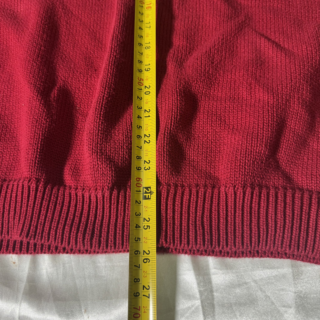 Vintage 90s Eddie Bauer Red Cotton V-Neck Sweater Made in Hong Kong XL