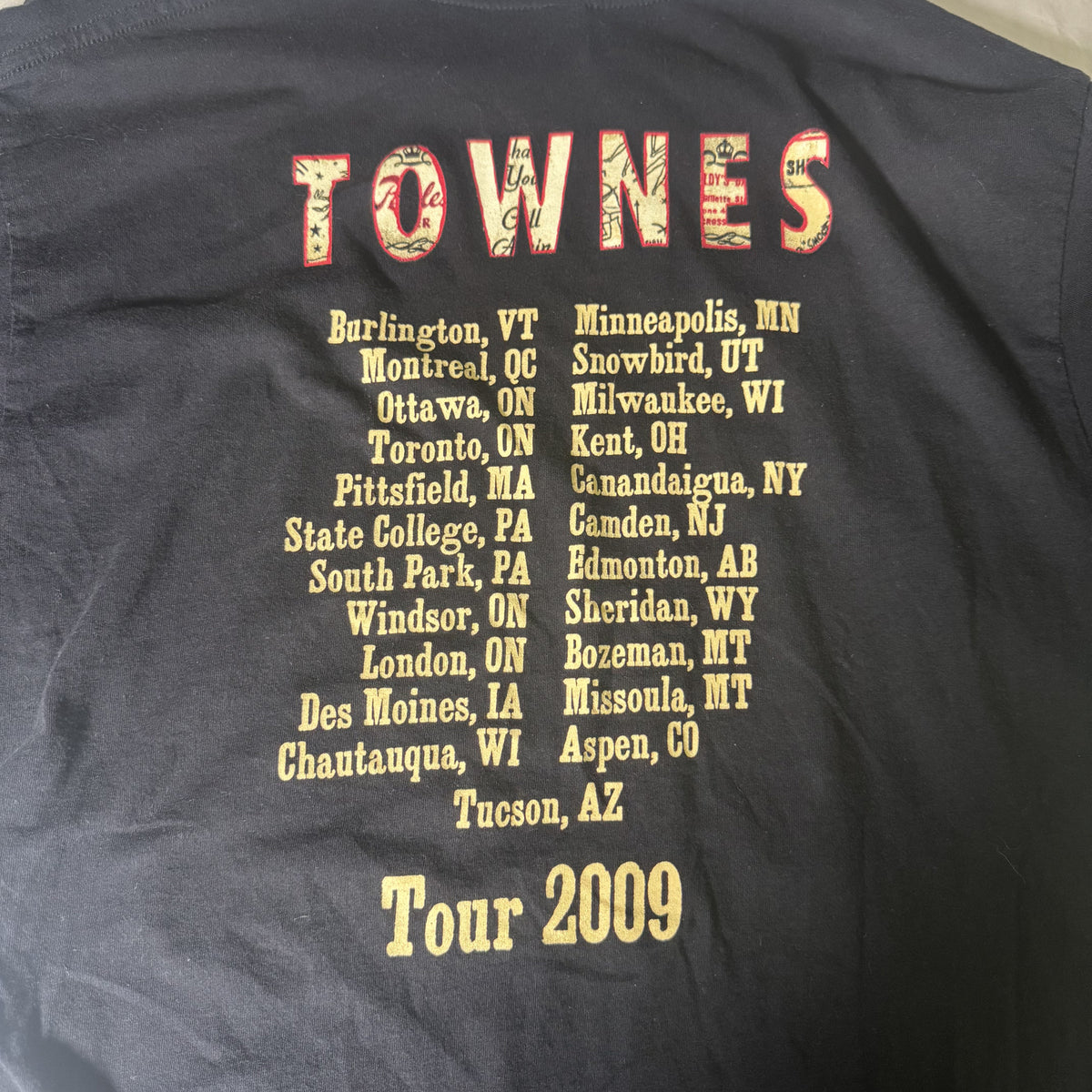Steve Earle Townes Tour 2009 Concert T-Shirt Black Unisex Large Double Sided