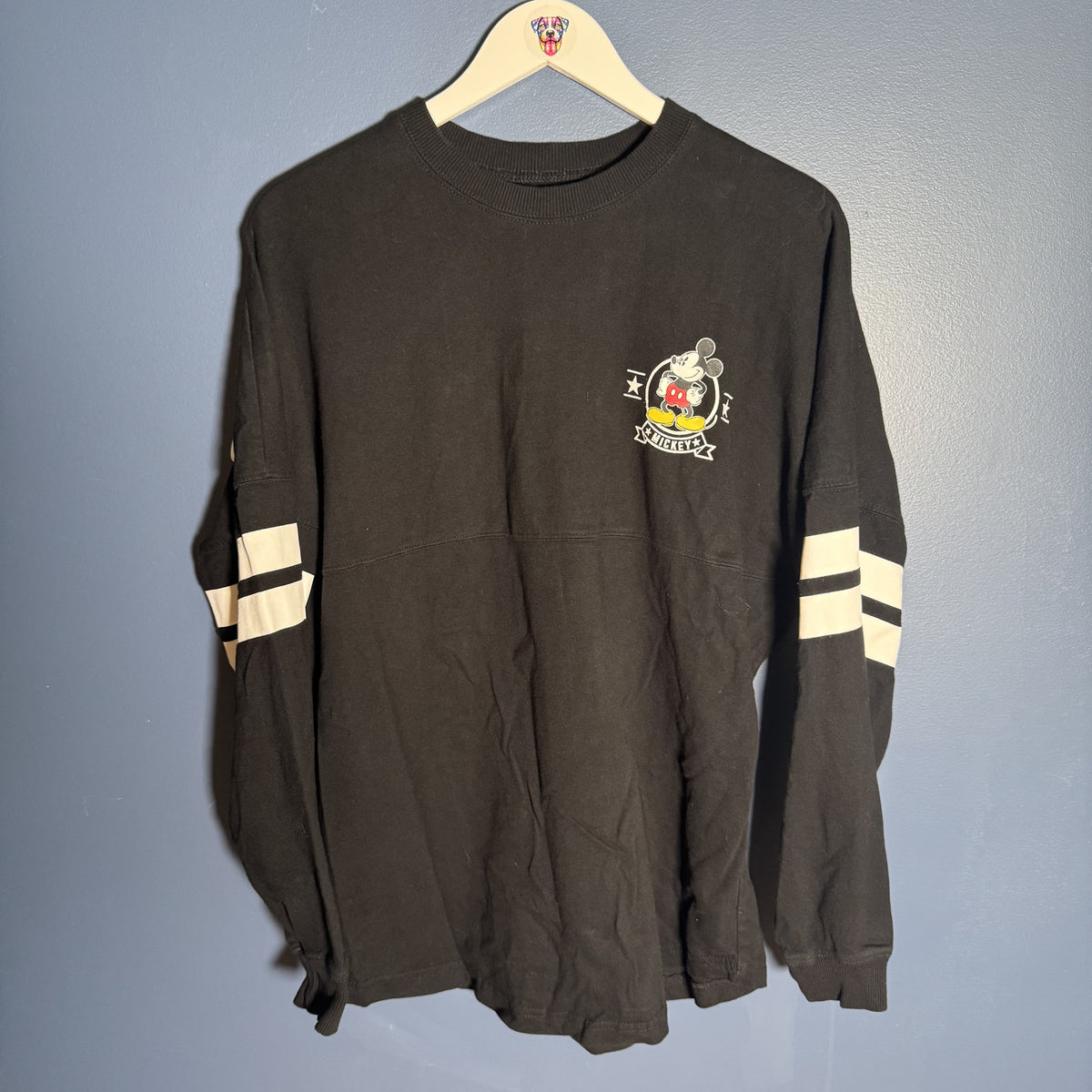Disney Mickey Mouse Women’s Small Black Varsity Jersey Long Sleeve Graphic Shirt