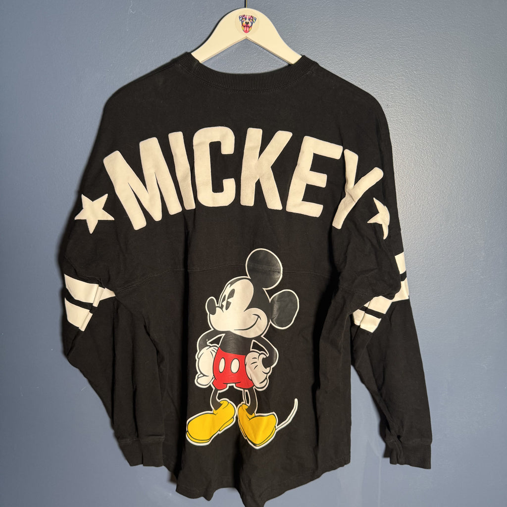 Disney Mickey Mouse Women’s Small Black Varsity Jersey Long Sleeve Graphic Shirt