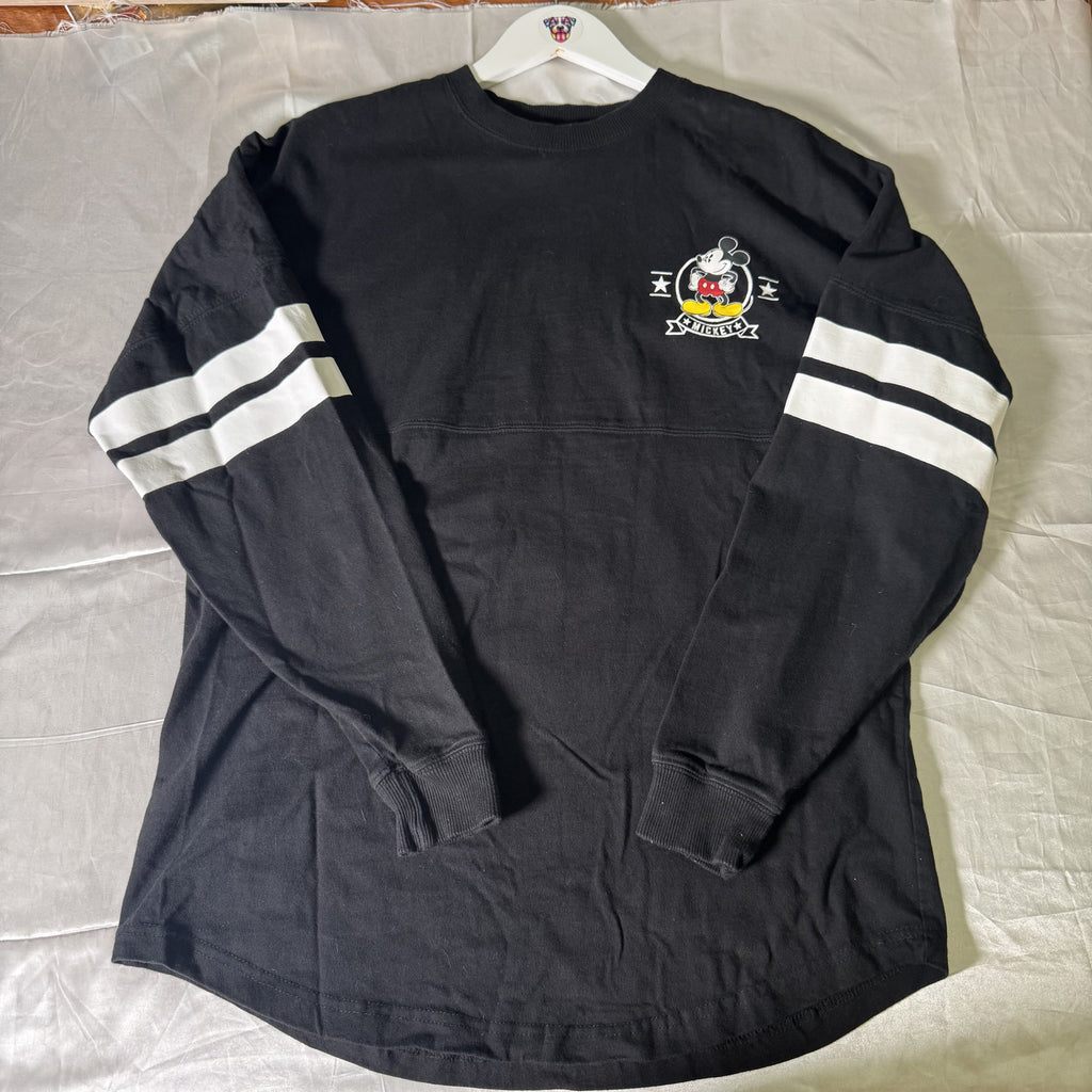 Disney Mickey Mouse Women’s Small Black Varsity Jersey Long Sleeve Graphic Shirt