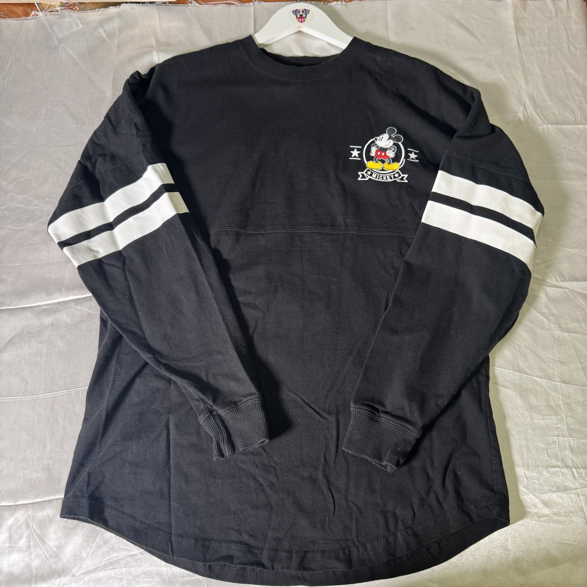 Disney Mickey Mouse Women’s Small Black Varsity Jersey Long Sleeve Graphic Shirt