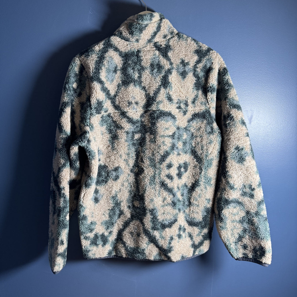 Abercrombie & Fitch Pattern Sherpa Jacket Green/Tan Ikat Print Mens Small