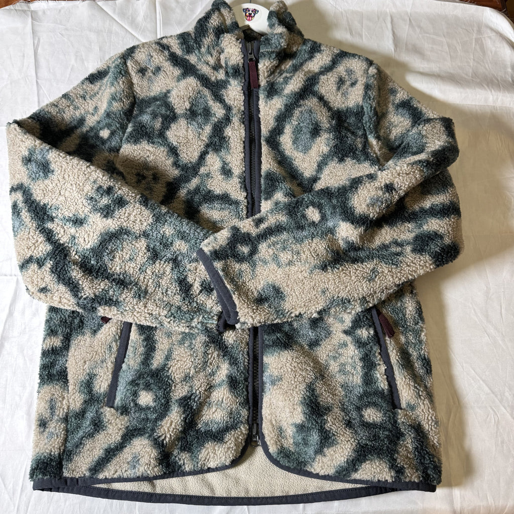 Abercrombie & Fitch Pattern Sherpa Jacket Green/Tan Ikat Print Mens Small