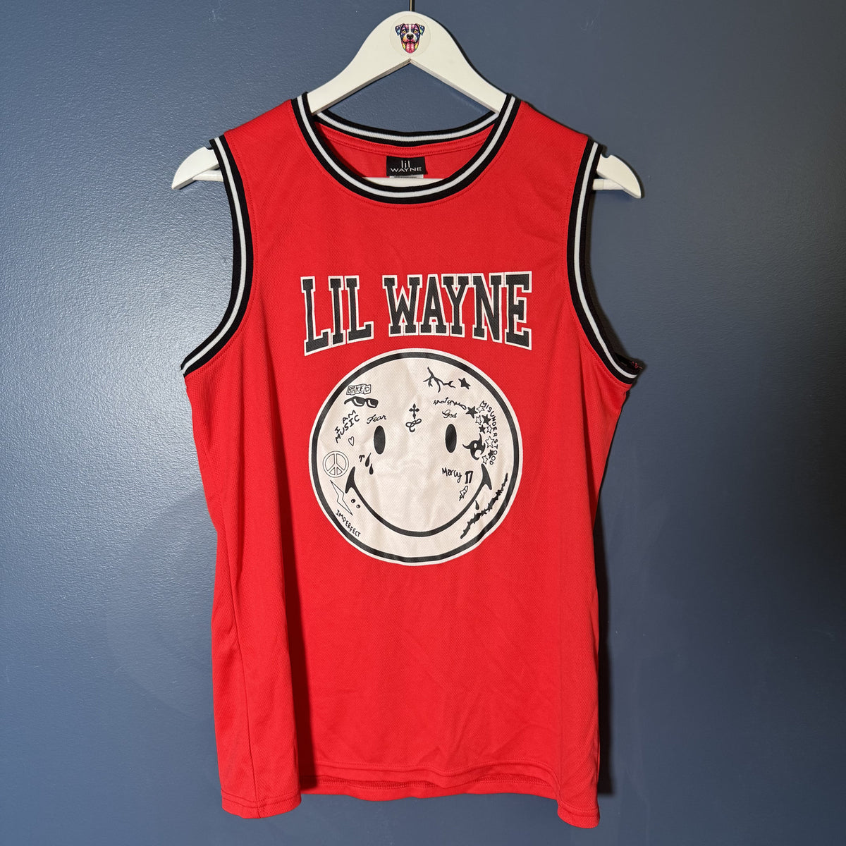 Lil Wayne 2022 Smiley Face Basketball Jersey Red #8 Hip Hop Unisex Small
