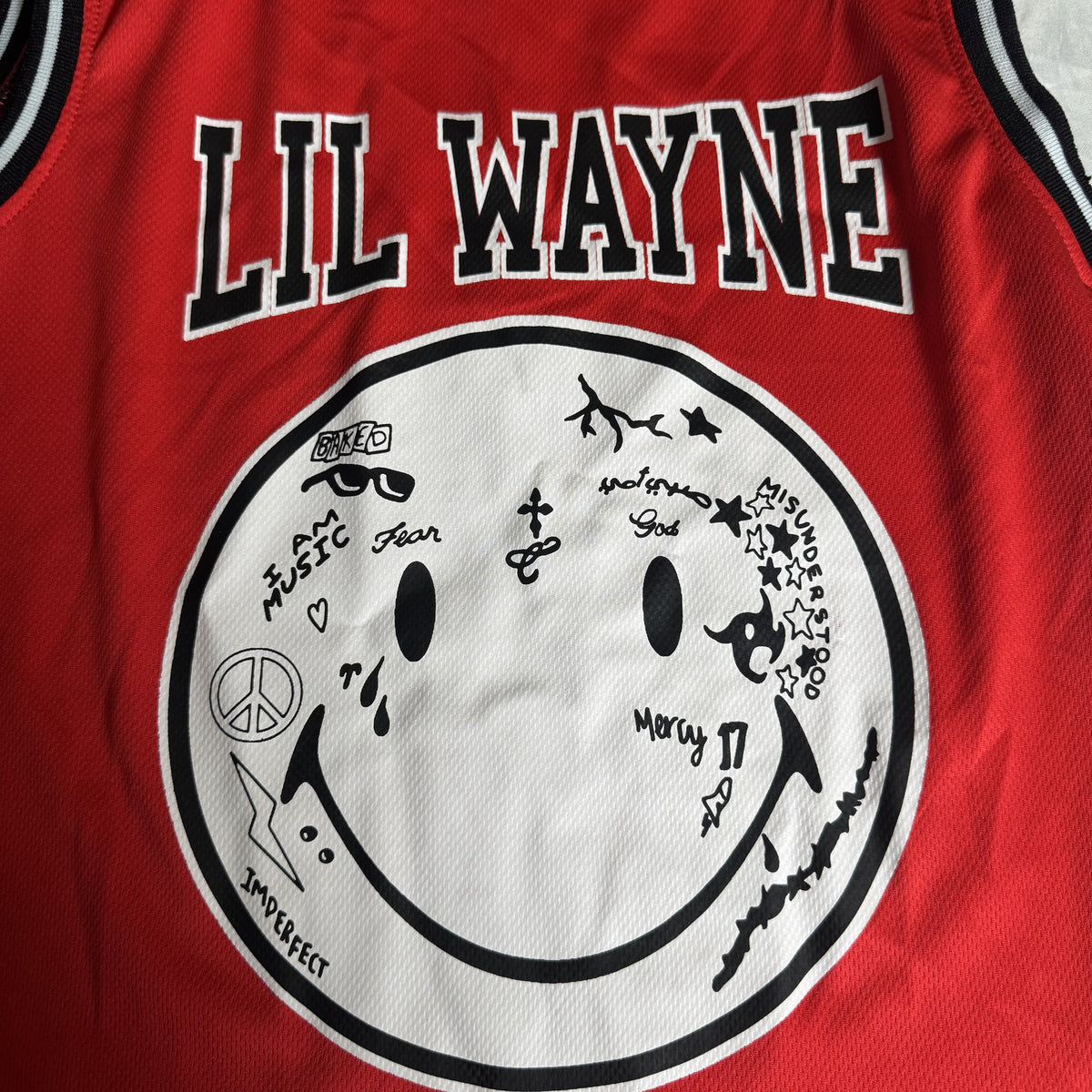Lil Wayne 2022 Smiley Face Basketball Jersey Red #8 Hip Hop Unisex Small