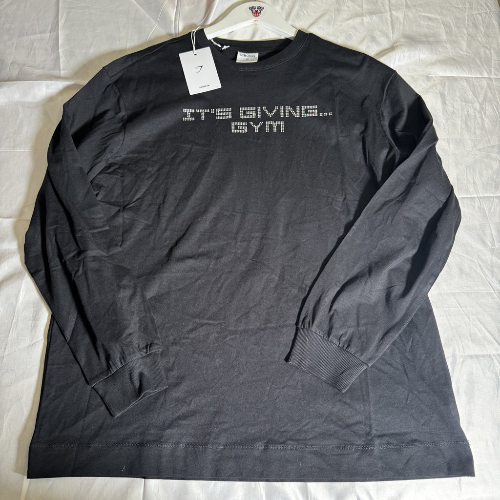 Gymshark It's Giving Gym Black Long Sleeve Shirt Medium NWT