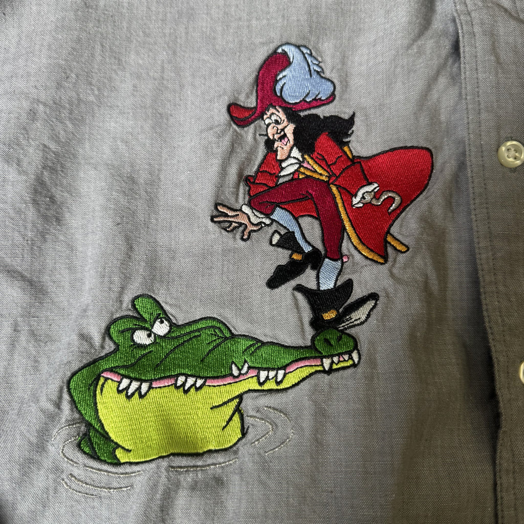 Vintage Disney Store Captain Hook Peter Pan Embroidered Shirt Men's Medium 90s