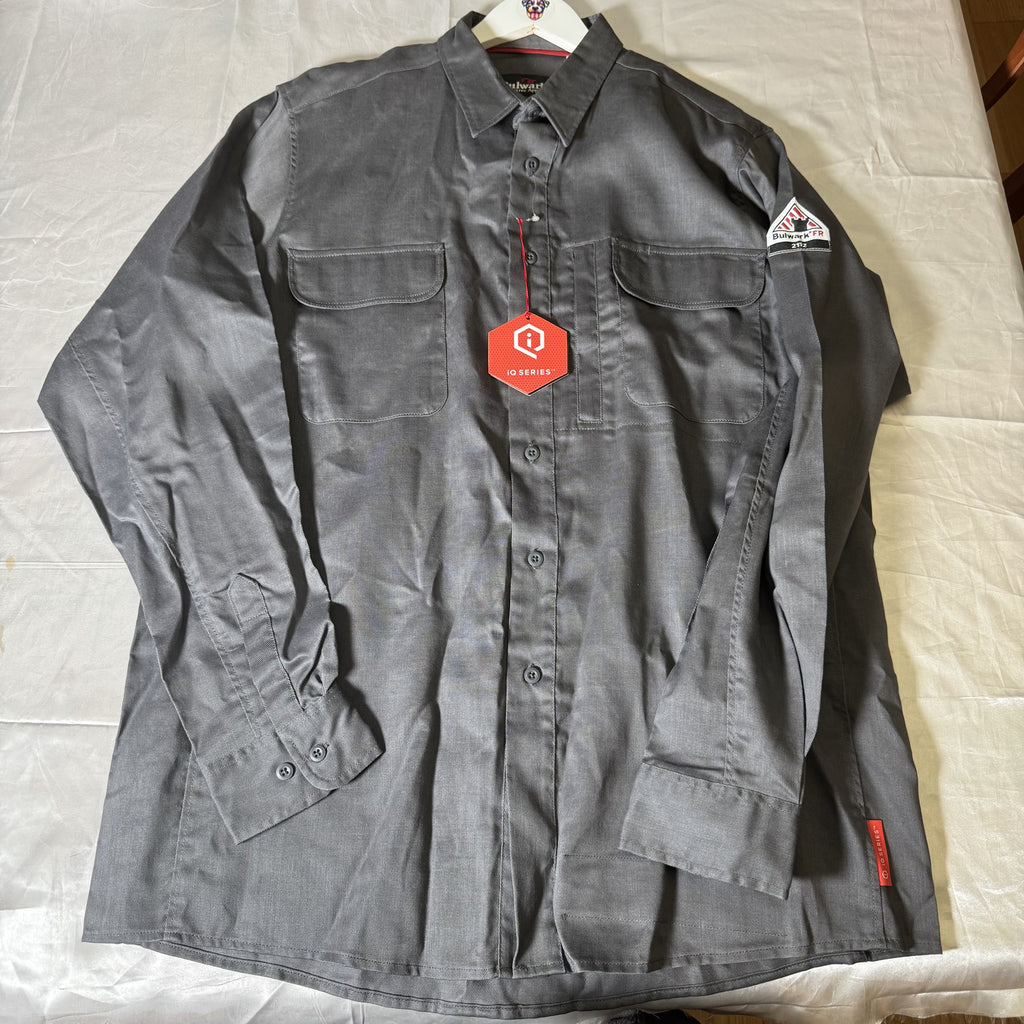 Bulwark FR iQ Series Flame Resistant Work Shirt Grey Men's Large NWT