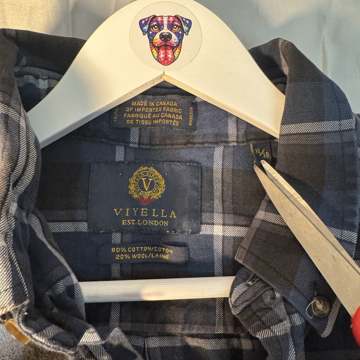 Viyella Men's Flannel Shirt Traditional Fit Navy Plaid XL Wool Blend