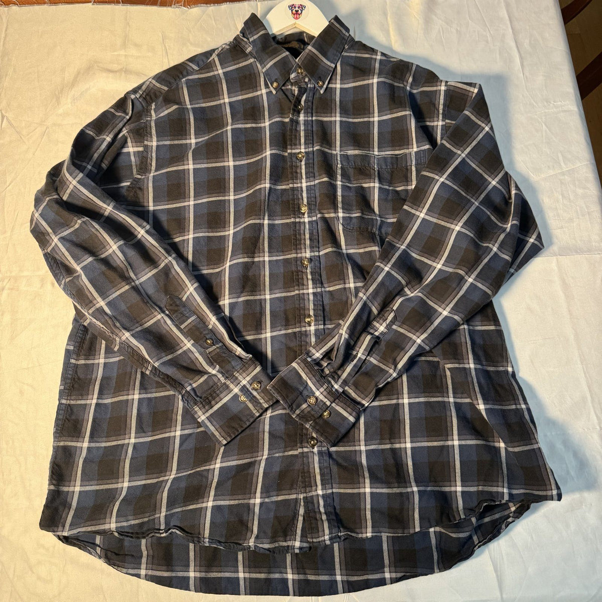 Viyella Men's Flannel Shirt Traditional Fit Navy Plaid XL Wool Blend