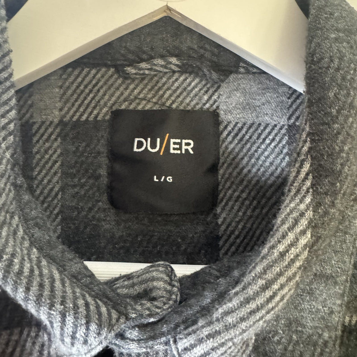 Duer Mens Gray Plaid Flannel Button-Up Shirt Jacket Size L
