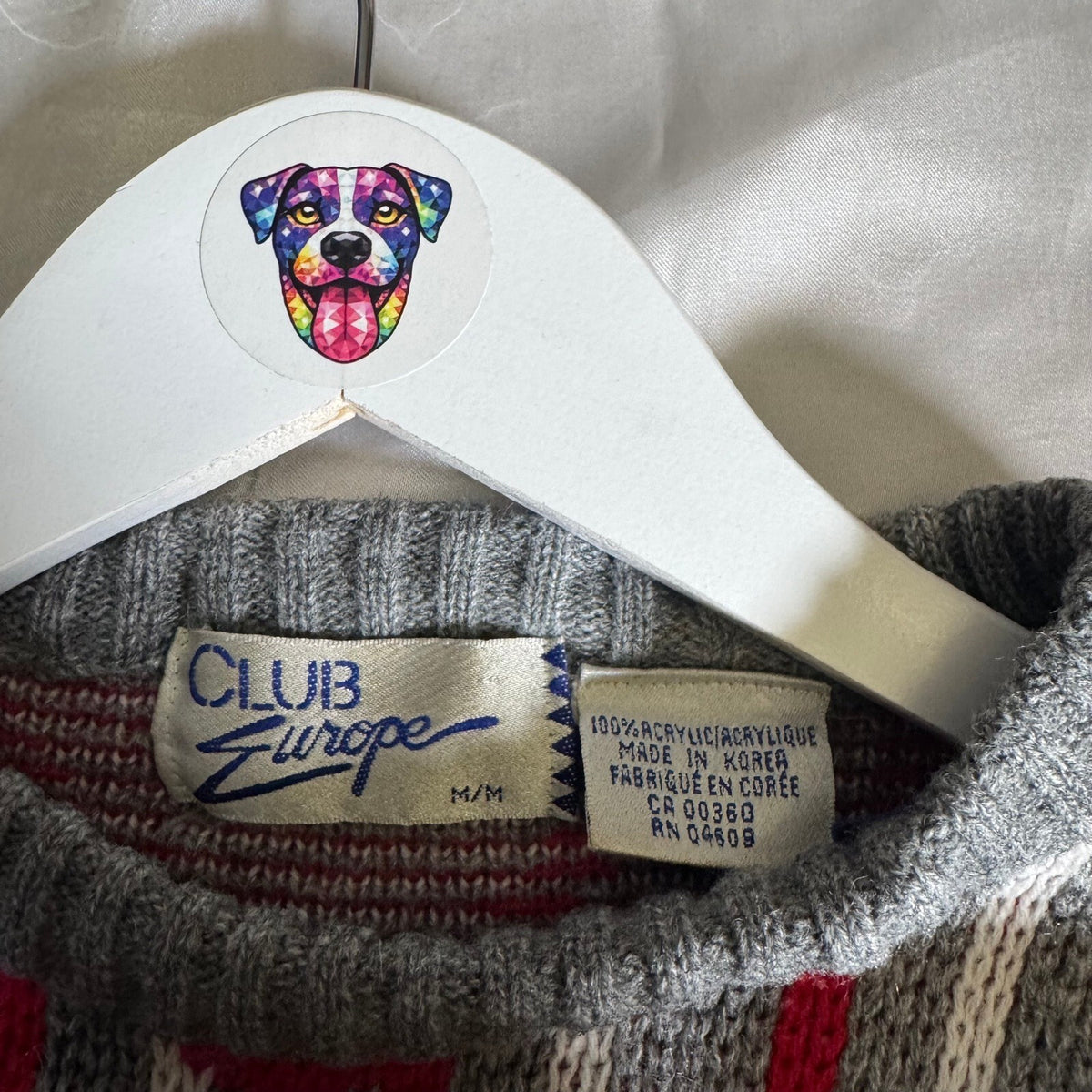 Vintage Club Europe Geometric Chevron Knit Crewneck Sweater Gray Red M