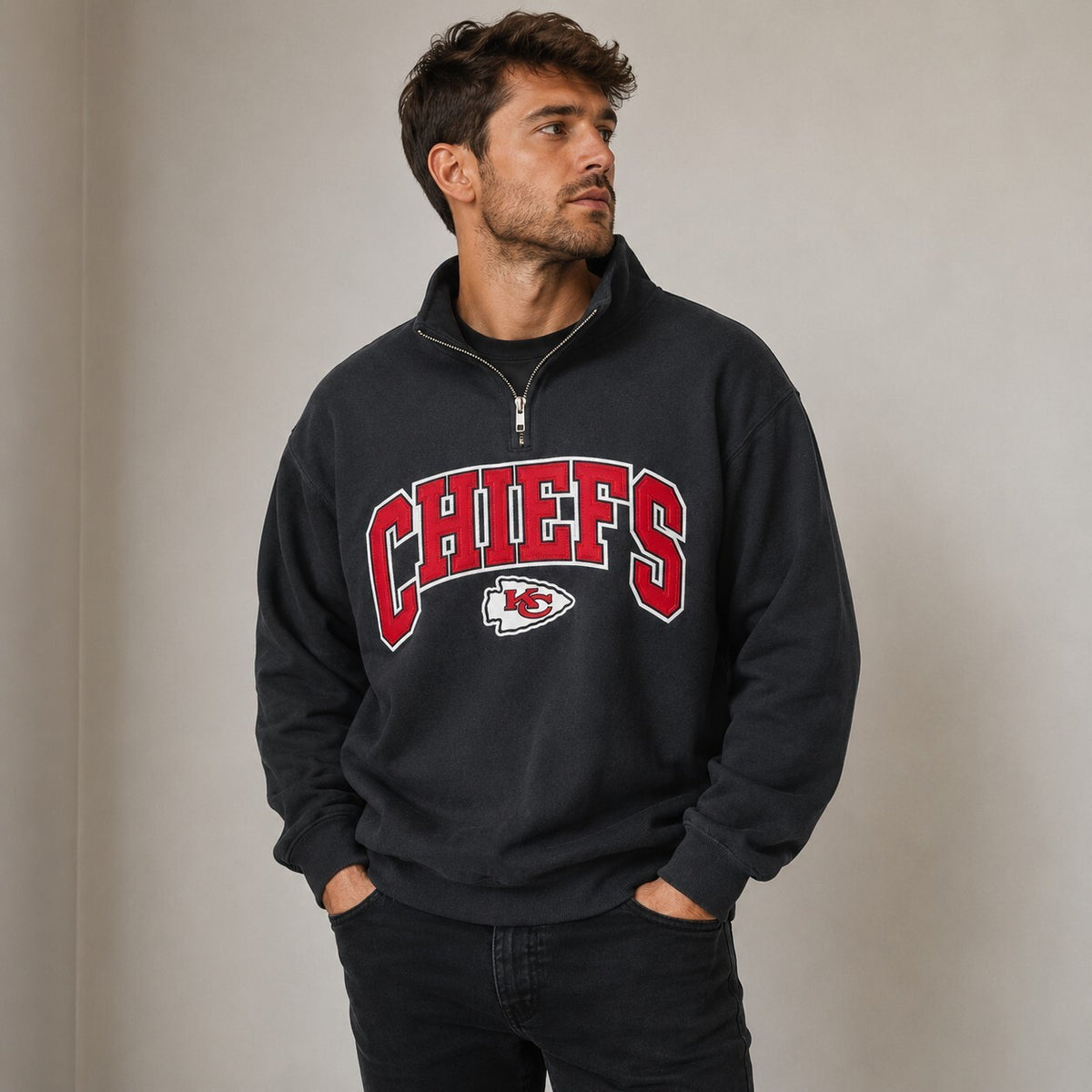 Kansas City Chiefs NFL Quarter Zip Pullover Sweatshirt Sz M NWT