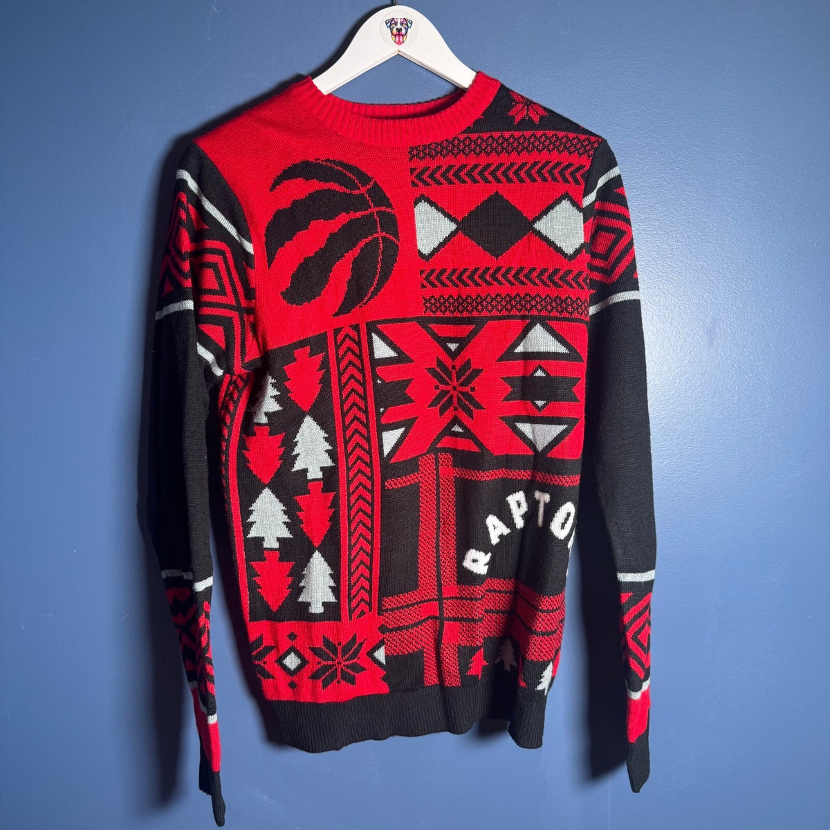 FOCO Toronto Raptors Ugly Christmas Sweater NBA Red Black Knit Size S