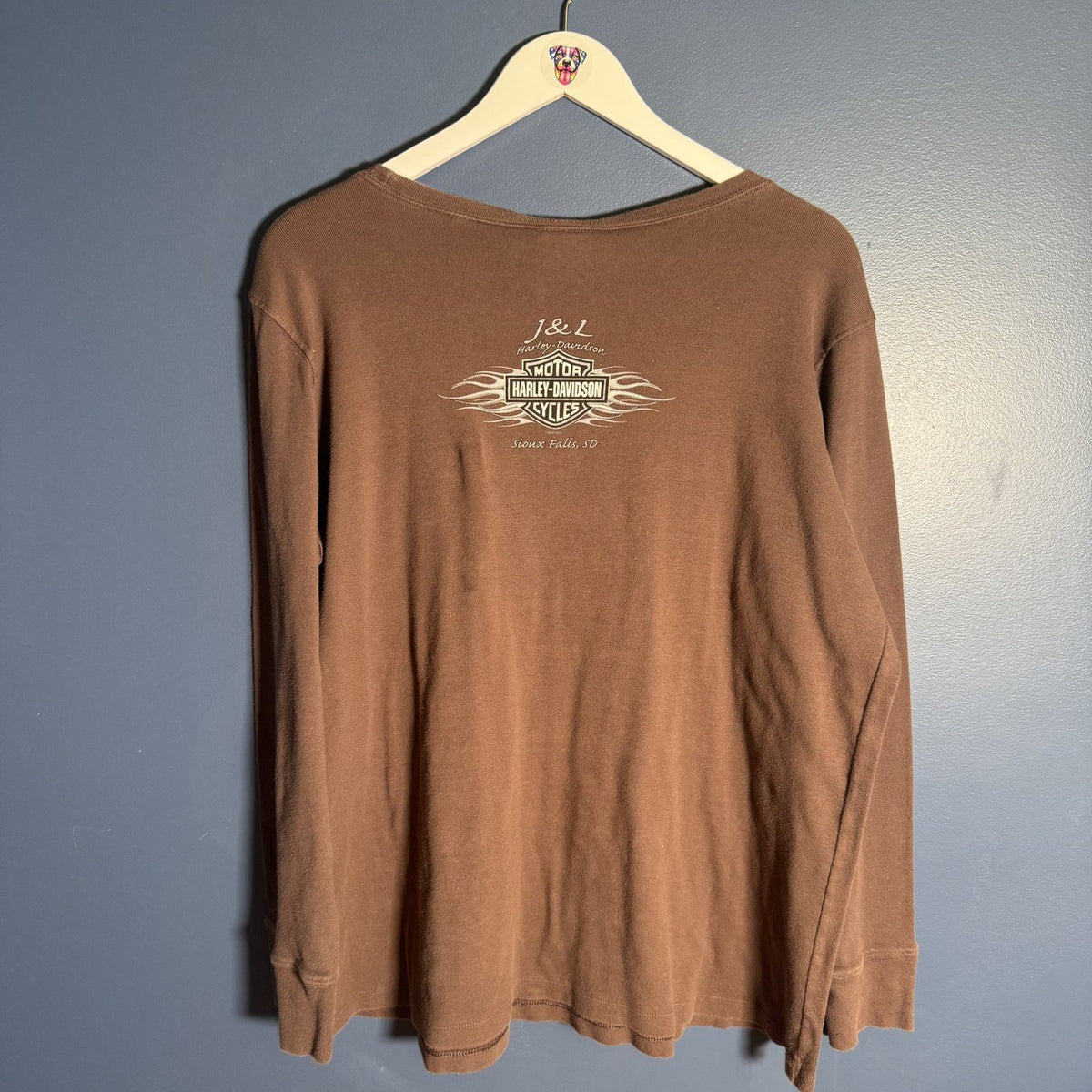 Harley Davidson J&L Sioux Falls Thermal Shirt Brown Womens Size 2X 2000s