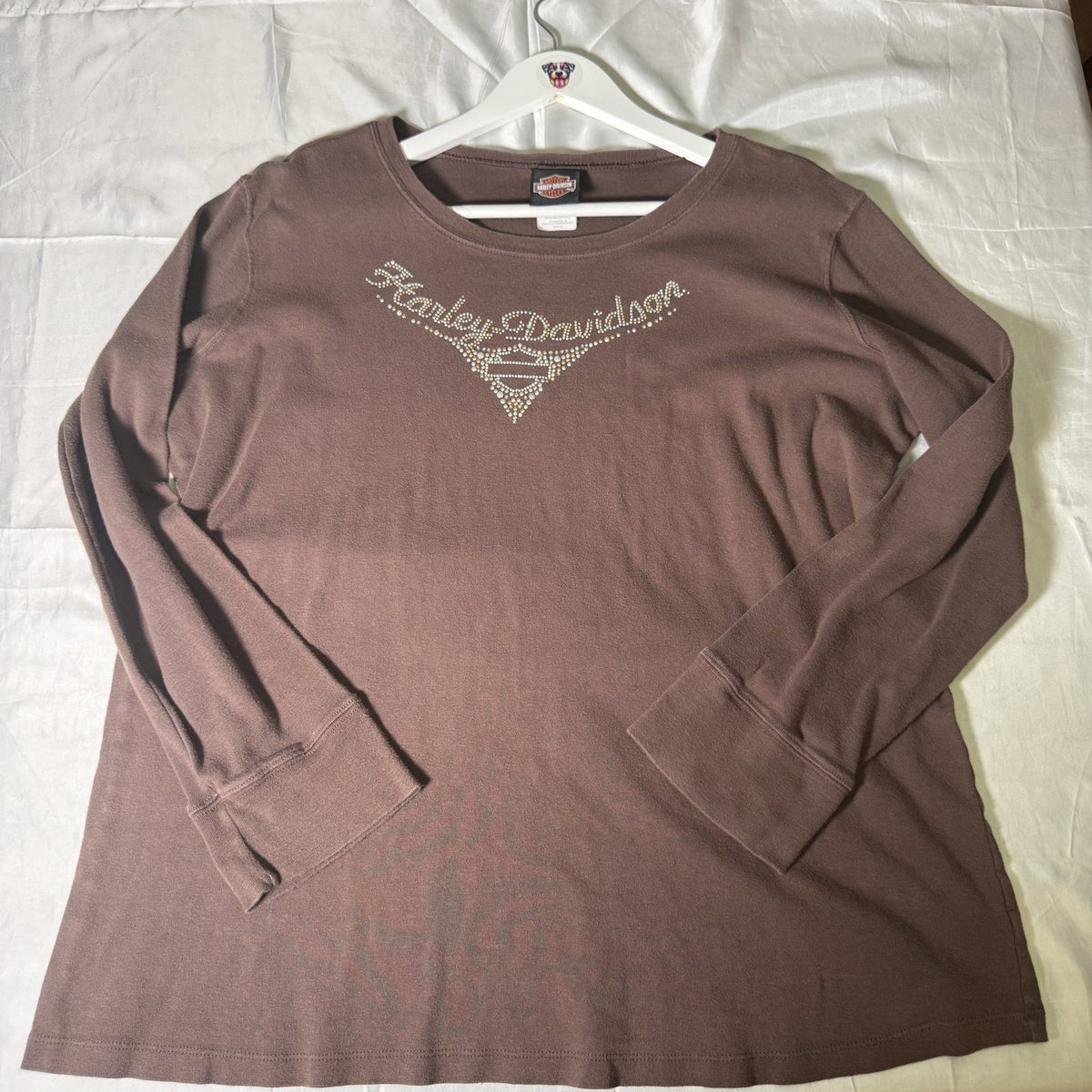Harley Davidson J&L Sioux Falls Thermal Shirt Brown Womens Size 2X 2000s